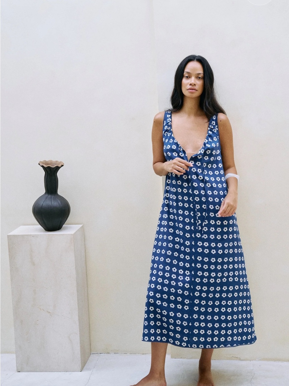 Daughters of India Navy Blue Floral Maxi Dress